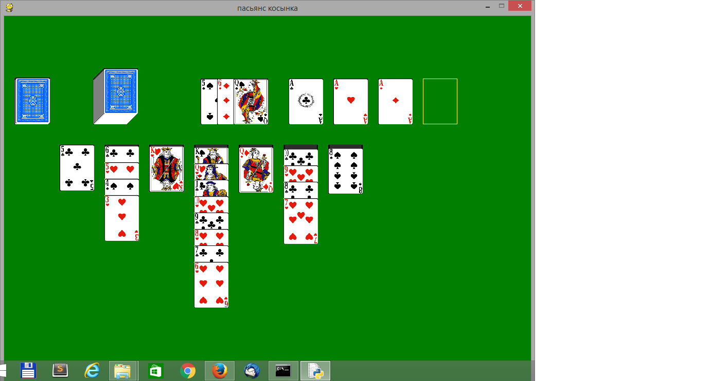 интерфейс игры пасьянс косынка